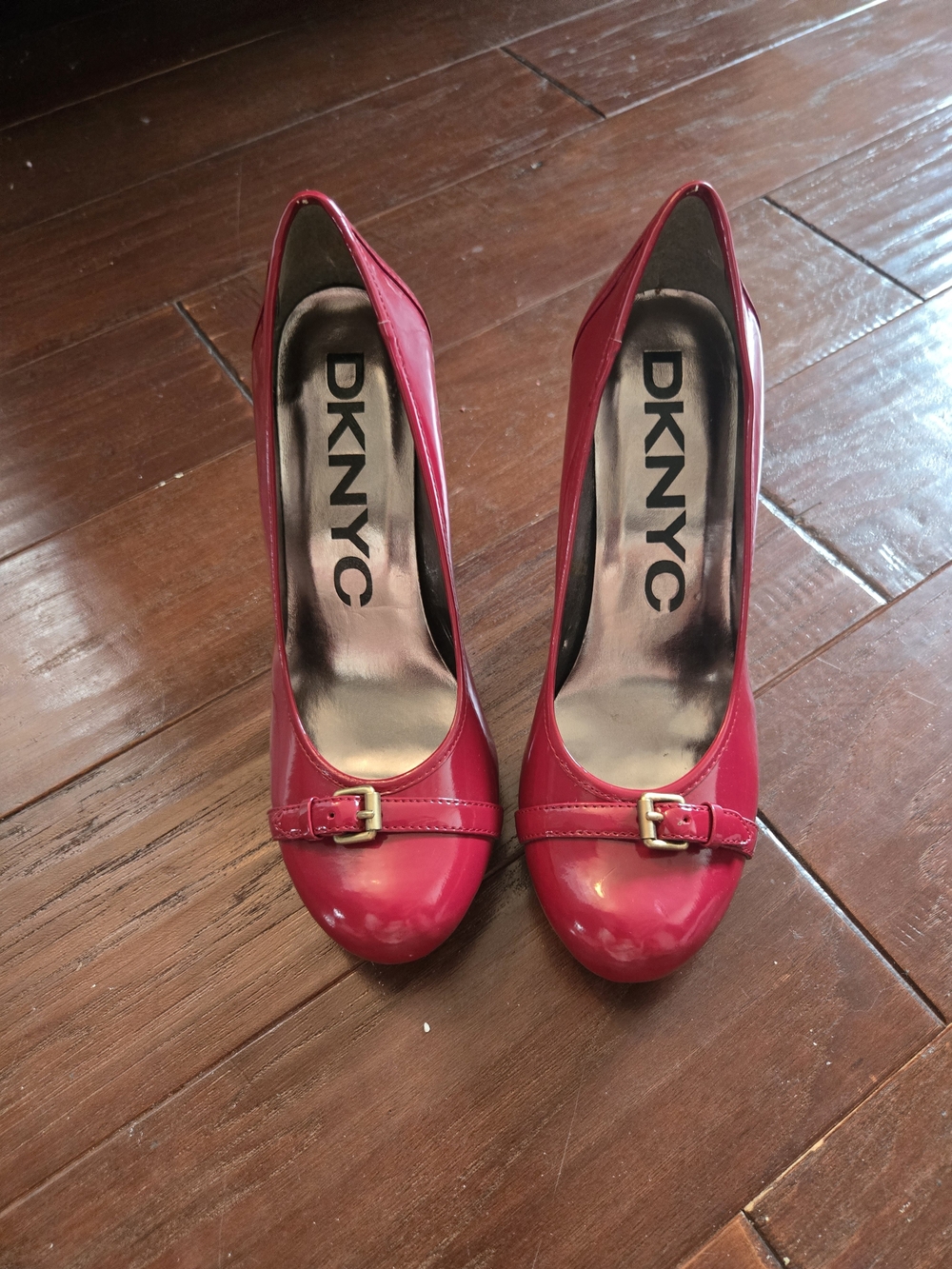 DKNYC Patent Red Pointed Toe Stiletto Pumps - Picture 3 of 3
